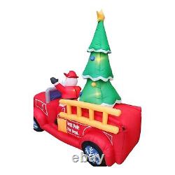 Christmas 9' Wide Airblown Inflatable North Pole Fire Truck Santa Driving Gemmy