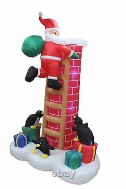 Christmas Air Blown Inflatable Santa & Penguins Climbing Chimney Yard Decoration