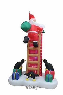 Christmas Air Blown Inflatable Santa & Penguins Climbing Chimney Yard Decoration