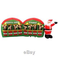 Christmas Airblown Inflatable Santa & Stable With 8 Reindeer 11' wide Yard Decor