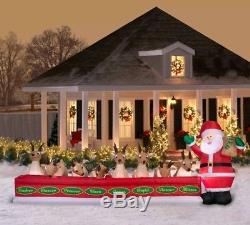 Christmas Animated Inflatable airblown Santa Feeding 8 Reindeer WIDE yard