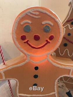 Christmas Blow Mold Gingerbread Figure Boy Girl Tree Painted Vintage Style Light