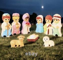 Christmas Blow Mold Light-Up Nativity Scene 9pc Set 18 Joseph Mary Baby Jesus
