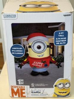 Christmas Gemmy 9 ft Tall Light Up Minion Stuart Happy Holidays Inflatable EUC Christmas Gemmy 9 ft Tall Light Up Minion Stuart Happy Holidays Inflatable EUC