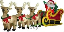 Christmas Huge 16 Ft Santa Reindeer Sleigh Sled Airblown Inflatable Yard Gemmy