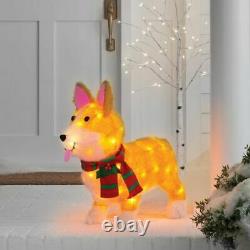 Christmas Incandescent Tinsel Corgi Dog Novelty Yard Sculpture with 50 Lights
