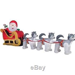 Christmas Inflatable 12.5' Santa Sleigh With Husky Dog Sled Airblown By Gemmy