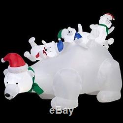 Christmas Inflatable 6' Momma Polar Bear with Santa Hat & Cubs By Gemmy