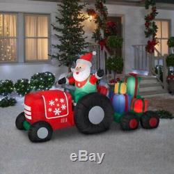 Christmas Inflatable 8.5 Ft SANTA ON TRACTOR PULLING PRESENTS Xmas Decor