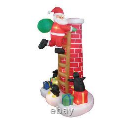 Christmas Inflatable Air Blown Yard Decoration Santa n Penguins on Chimney Decor