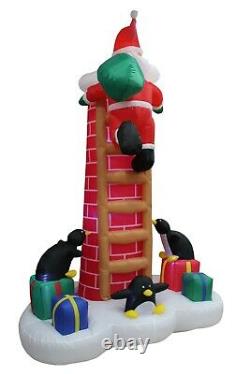 Christmas Inflatable Air Blown Yard Decoration Santa n Penguins on Chimney Decor