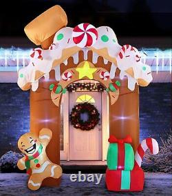 Christmas Inflatable Gingerbread House Archway 10 ft with Built-in LEDs Blow Up