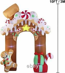 Christmas Inflatable Gingerbread House Archway 10 ft with Built-in LEDs Blow Up