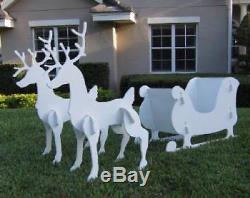 Christmas Large Yard Art Decoration Outdoor Santa Sleigh and 2 Reindeer Set New