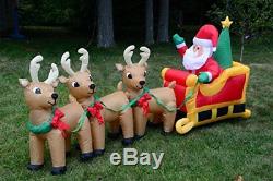 Christmas Lighted Airblown Inflatable Santa on Sleigh w. Three Reindeers 9ft