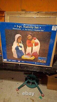 Christmas Lighted Blow Mold 3 Piece Nativity Set Sealed In Box