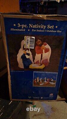 Christmas Lighted Blow Mold 3 Piece Nativity Set Sealed In Box