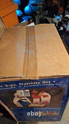 Christmas Lighted Blow Mold 3 Piece Nativity Set Sealed In Box