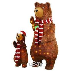 Christmas Lighted Dad & Son Brown Bear Set Holiday Outdoor Home Decor NEW