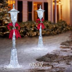 Christmas Lighted Glittering White 5ft Lamp Post Outdoor Holiday Yard Decor