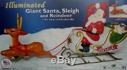 Christmas Lighted Santa Claus Sleigh Reindeer Deer Blow Mold Figure Yard Set 72