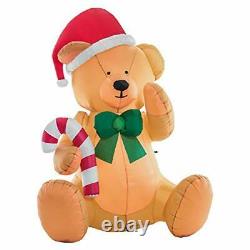 Christmas Masters 6 Foot Inflatable Teddy Bear Sitting Up with Santa Hat Cand