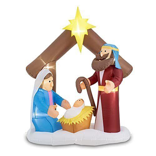 Christmas Outdoor Inflatable Decorations 7ft Lighted Nativity Scene Blow Up Y