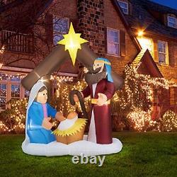 Christmas Outdoor Inflatable Decorations 7FT Lighted Nativity Scene Blow Up Y