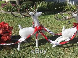 Christmas Outdoor Yard Decoration Cotton Lighted Set of 3 Reindeers and Sleigh