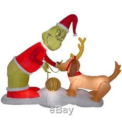Christmas Santa 6 Ft Dr Seuss The Grinch Max Dog Airblown Inflatable Ball Yarn