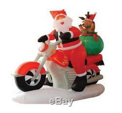 Christmas Santa Claus On A Motorcycle Inflatable Decoration Outdoor Reindeer