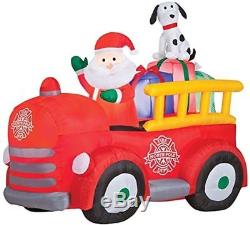 Christmas Santa Fire Truck Dalmation Dog Inflatable Airblown Yard Decoration