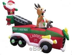 Christmas Santa Fire Truck Ladder Inflatable Airblown Yard Decoration