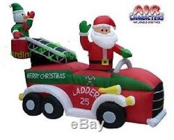 Christmas Santa Fire Truck Ladder Snowman Inflatable Airblown Yard Decoration