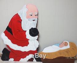 Christmas Santa Kneeling over Baby Jesus Wood Outdoor Yard Decor 2 Pieces, Lawn