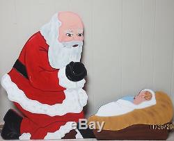 Christmas Santa Kneeling over Baby Jesus Wood Outdoor Yard Decor 2 Pieces, Lawn