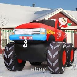 Christmas Santa Monster Truck 4x4 Inflatable Decor BlowUp Lawn LED Yard Airblown