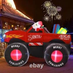 Christmas Santa Monster Truck 4x4 Inflatable Decor BlowUp Lawn LED Yard Airblown