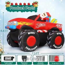 Christmas Santa Monster Truck 4x4 Inflatable Decor BlowUp Lawn LED Yard Airblown