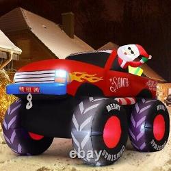 Christmas Santa Monster Truck 4x4 Inflatable Decor BlowUp Lawn LED Yard Airblown