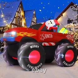 Christmas Santa Monster Truck 4x4 Inflatable Decor BlowUp Lawn LED Yard Airblown