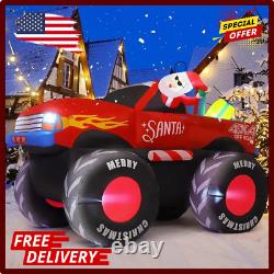 Christmas Santa Monster Truck 4x4 Inflatable Decor BlowUp Lawn LED Yard Airblown