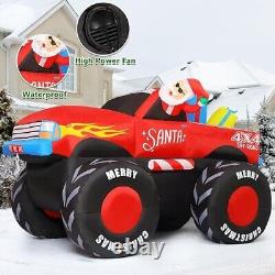 Christmas Santa Monster Truck 4x4 Inflatable Decor BlowUp Lawn LED Yard Airblown