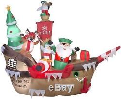 Christmas Santa Pirate Ship Scene Penguin Airblown Inflatable Yard 10 Ft