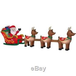 Christmas Santa Reindeer Sled Sleigh Inflatable Airblown Yard Decoration 16 Ft