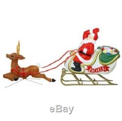 Christmas Santa Sleigh With Reindeer Sled Blow Mold Yard Decor Roof Top