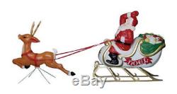 Christmas Santa Sleigh With Reindeer Sled Blow Mold Yard Decor Roof Top-new