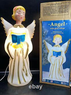 Christmas Singing Angel Gold Wings Blow Mold Vtg Nativity Yard Decor w Box Choir