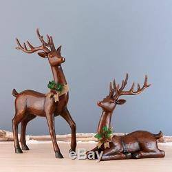 Decorative Deer 2 Pack Indoor and Outdoor Polyresin Wood-Look-Finish Reindeer