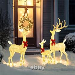 Deer Family 3 pcs red gift knot outdoor inflatable LED Christmas courtyard light